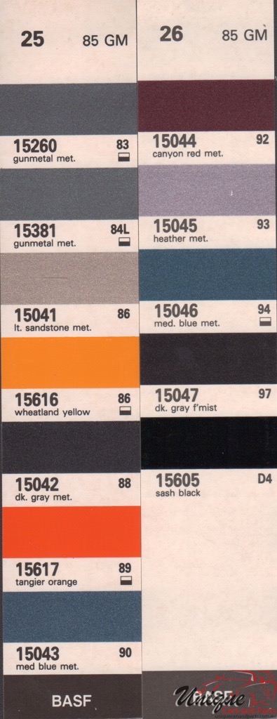 1985 General Motors Paint Charts RM 3
